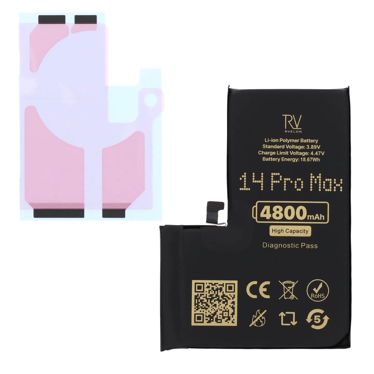 Rvelon Batteri för iPhone 14 Pro Max - 4800 mAh Högkapacitet