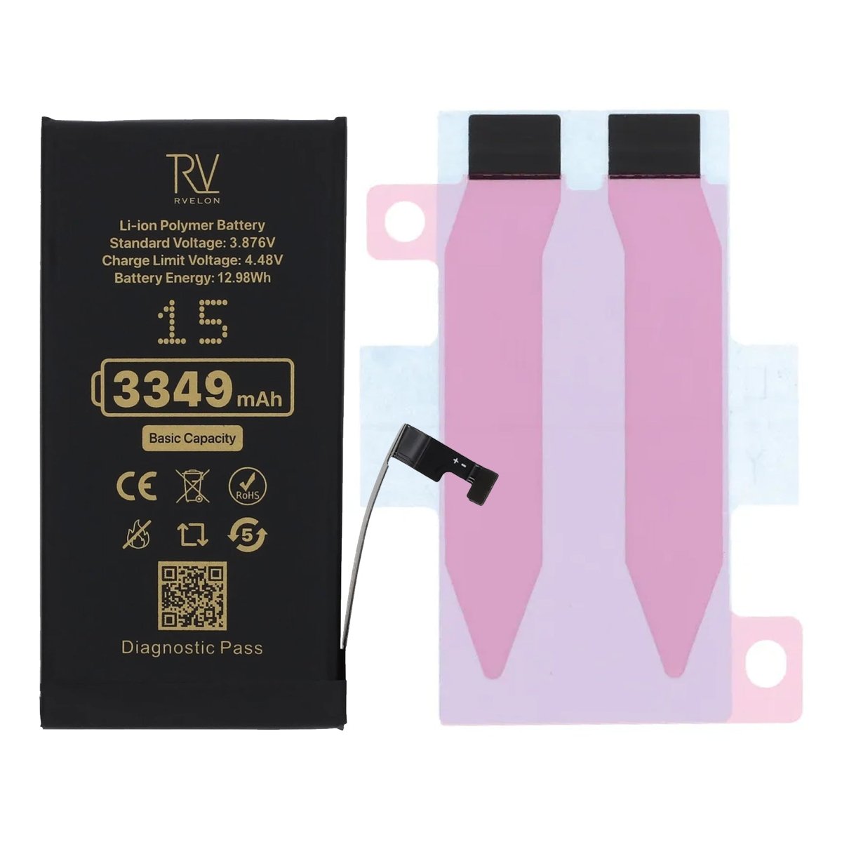 Rvelon Batteri för iPhone 15 - 3349 mAh Originalkapacitet