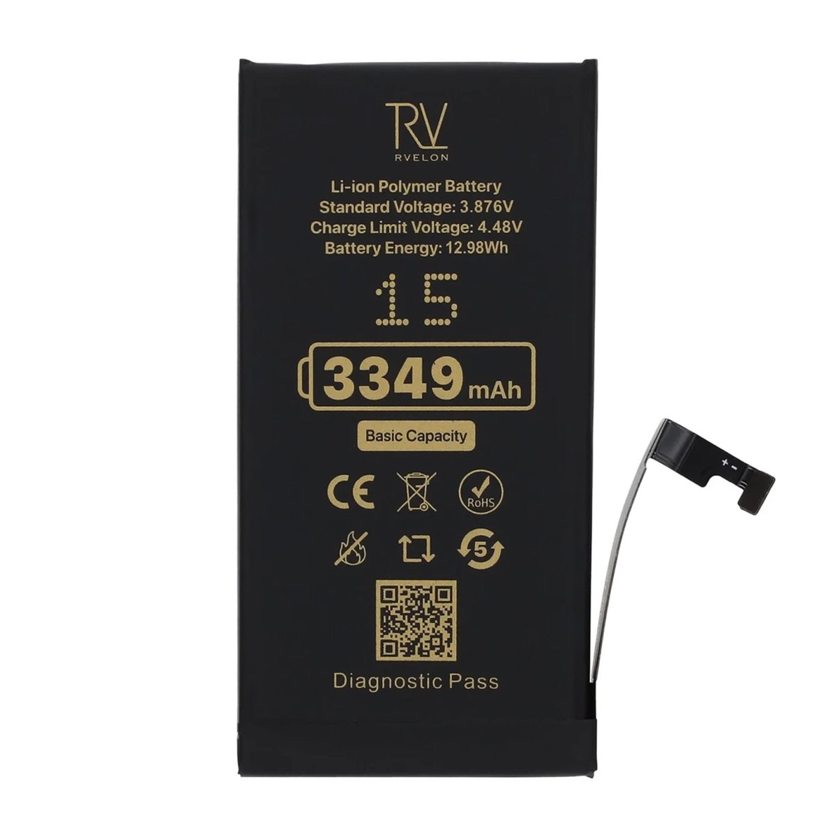 Rvelon Batteri för iPhone 15 - 3349 mAh Originalkapacitet