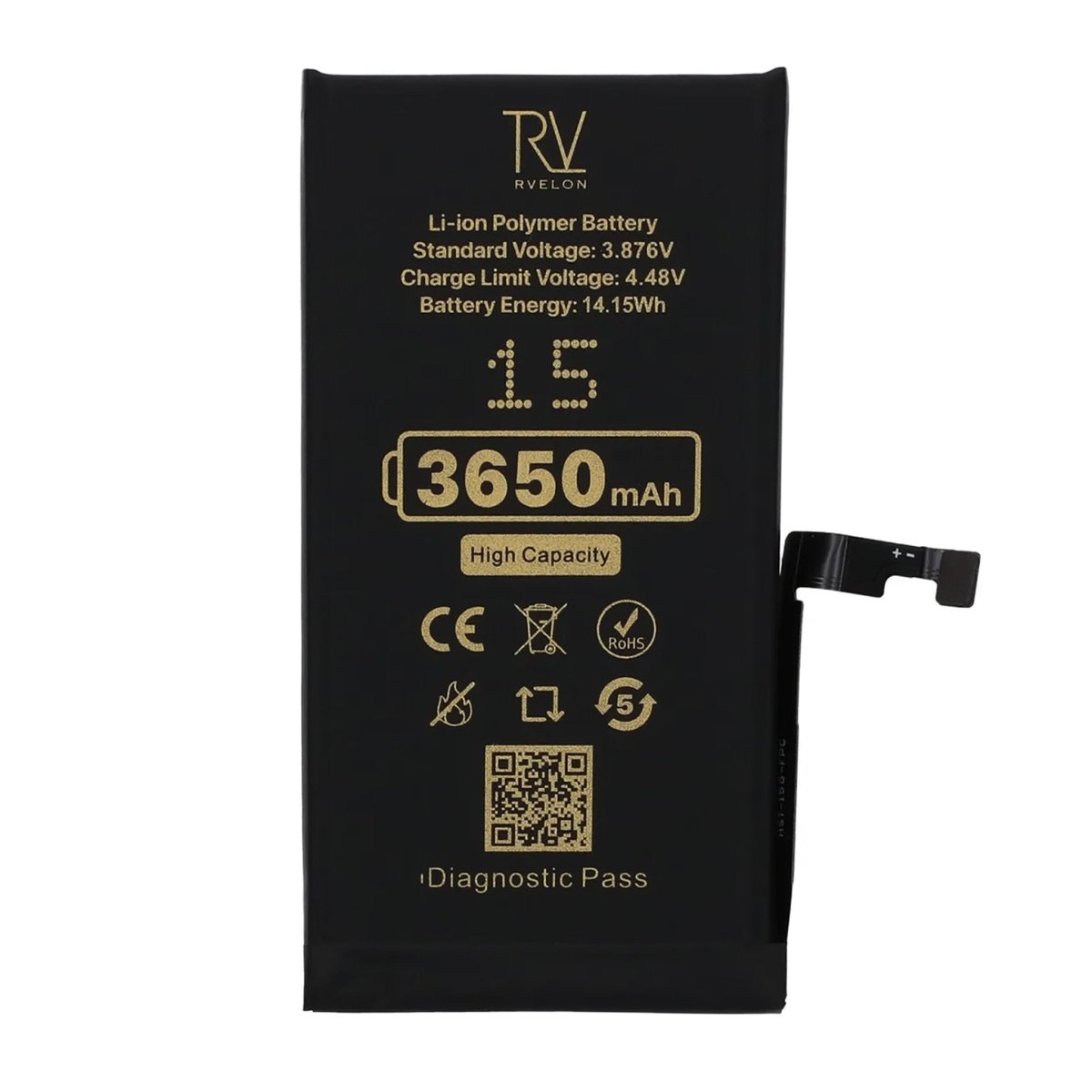 Rvelon Batteri för iPhone 15 - 3650 mAh Högkapacitet
