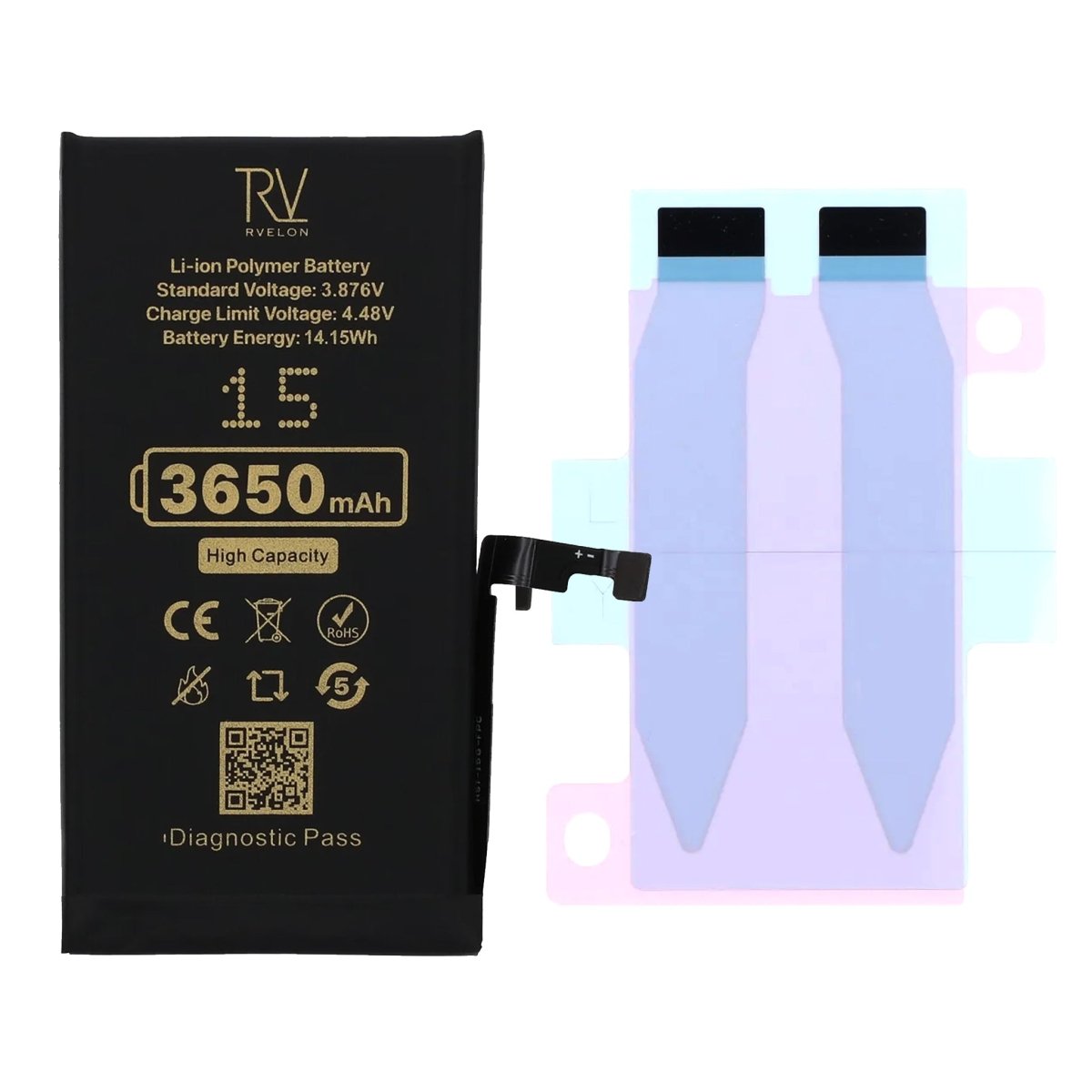 Rvelon Batteri för iPhone 15 - 3650 mAh Högkapacitet