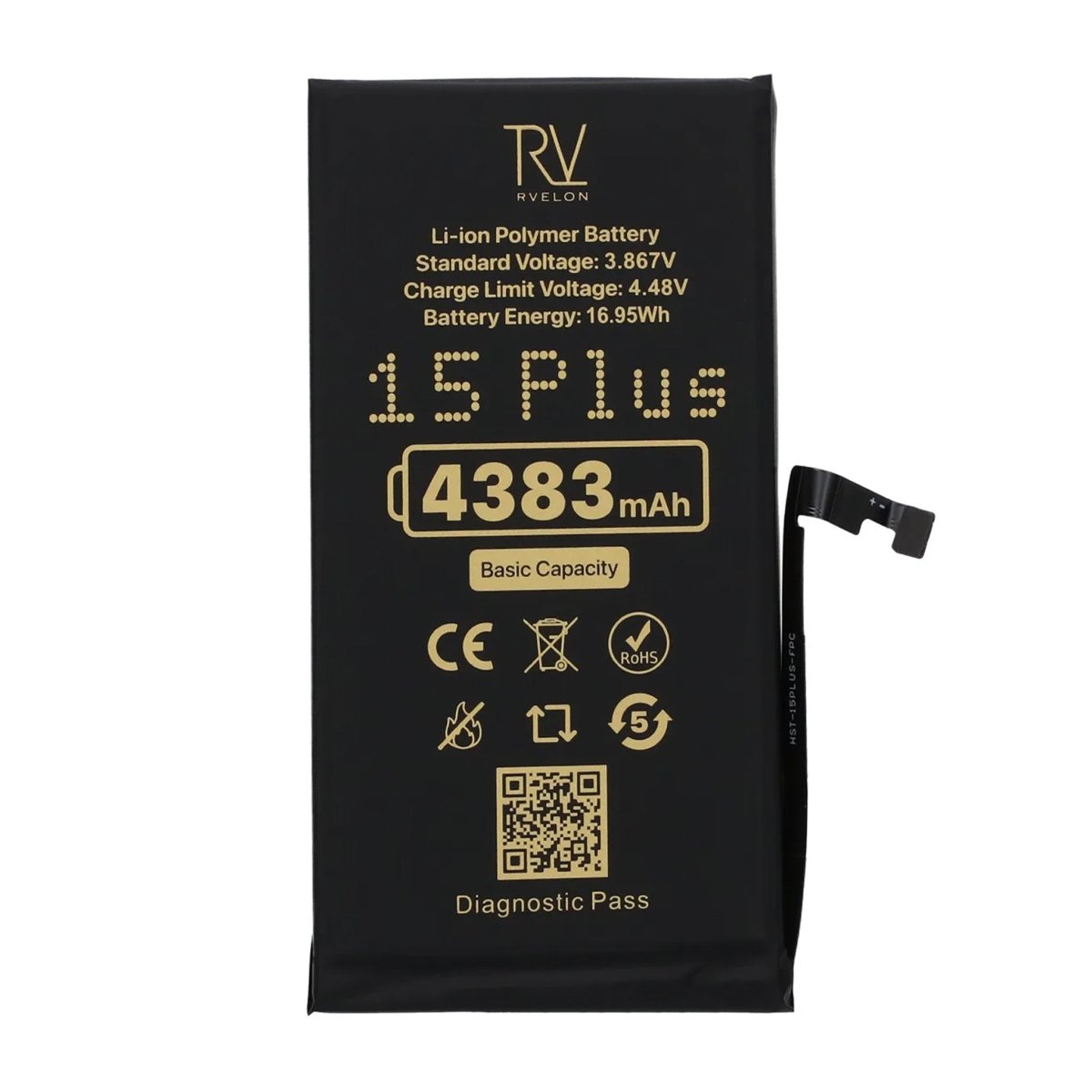 Rvelon Batteri för iPhone 15 Plus - 4383 mAh Originalkapacitet