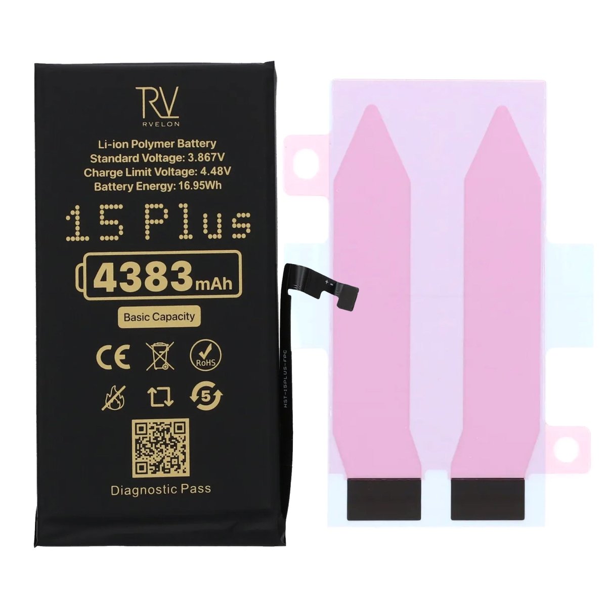 Rvelon Batteri för iPhone 15 Plus - 4383 mAh Originalkapacitet