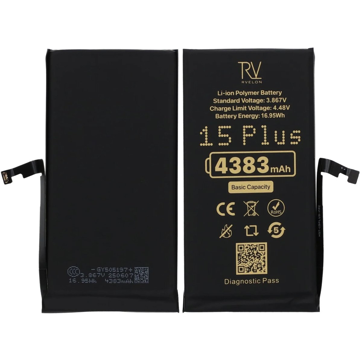 Rvelon Batteri för iPhone 15 Plus - 4383 mAh Originalkapacitet