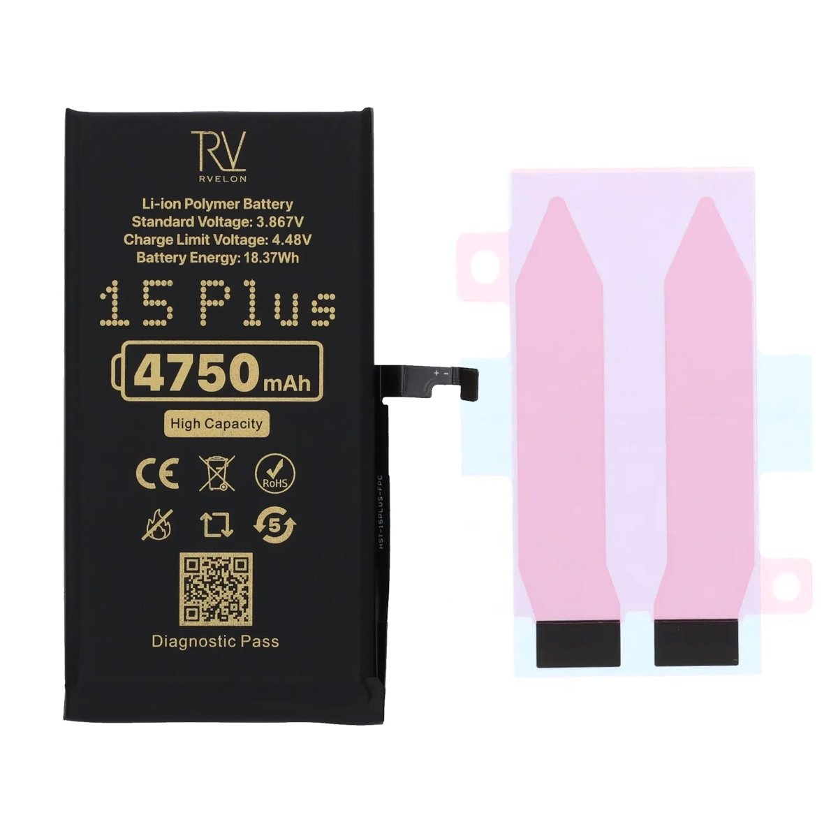 Rvelon Batteri för iPhone 15 Plus - 4750 mAh Högkapacitet