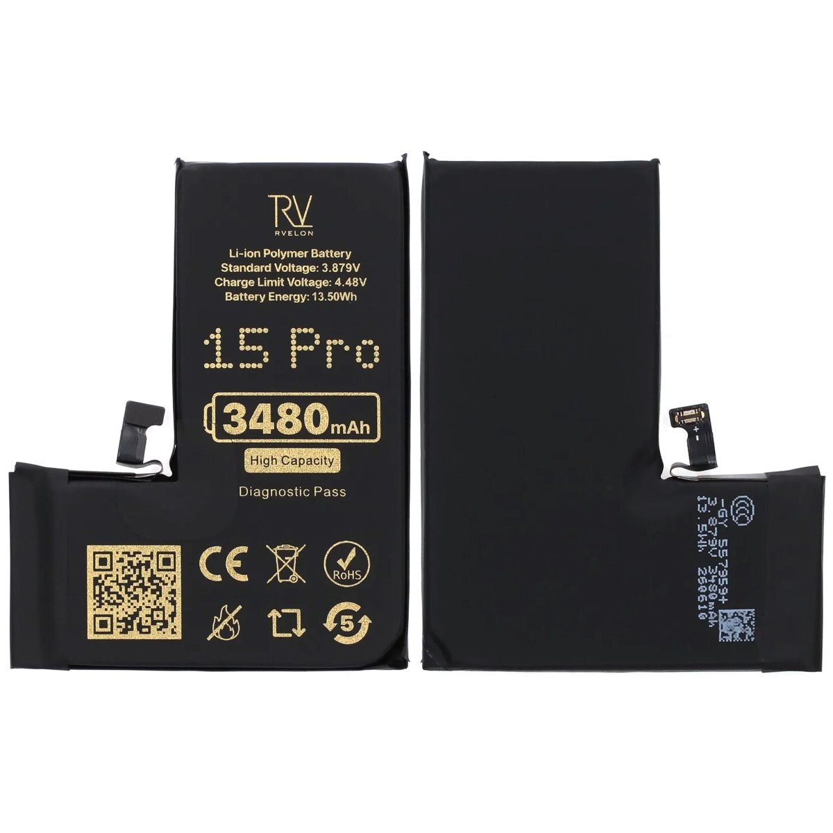 Rvelon Batteri för iPhone 15 Pro - 3480 mAh Högkapacitet