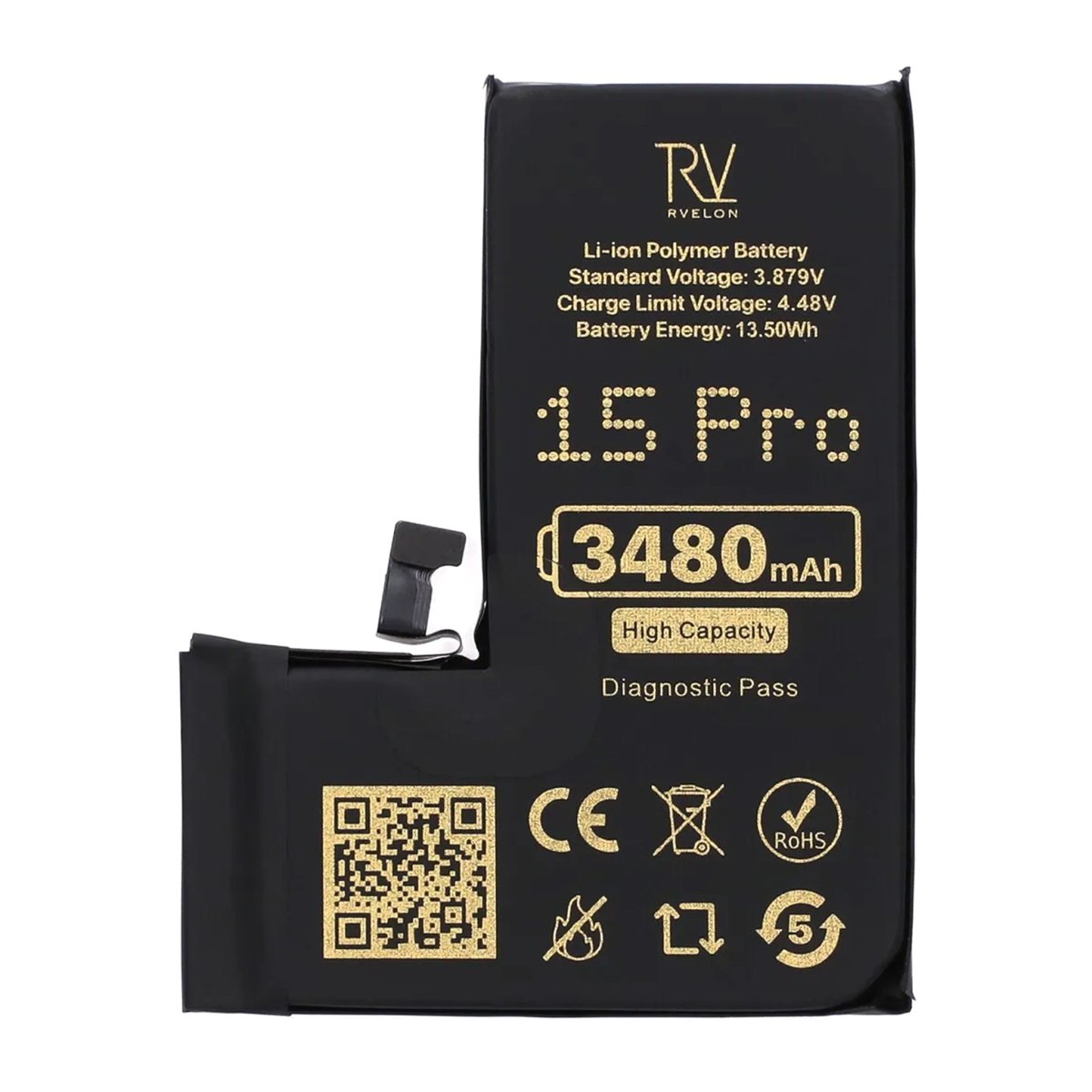 Rvelon Batteri för iPhone 15 Pro - 3480 mAh Högkapacitet