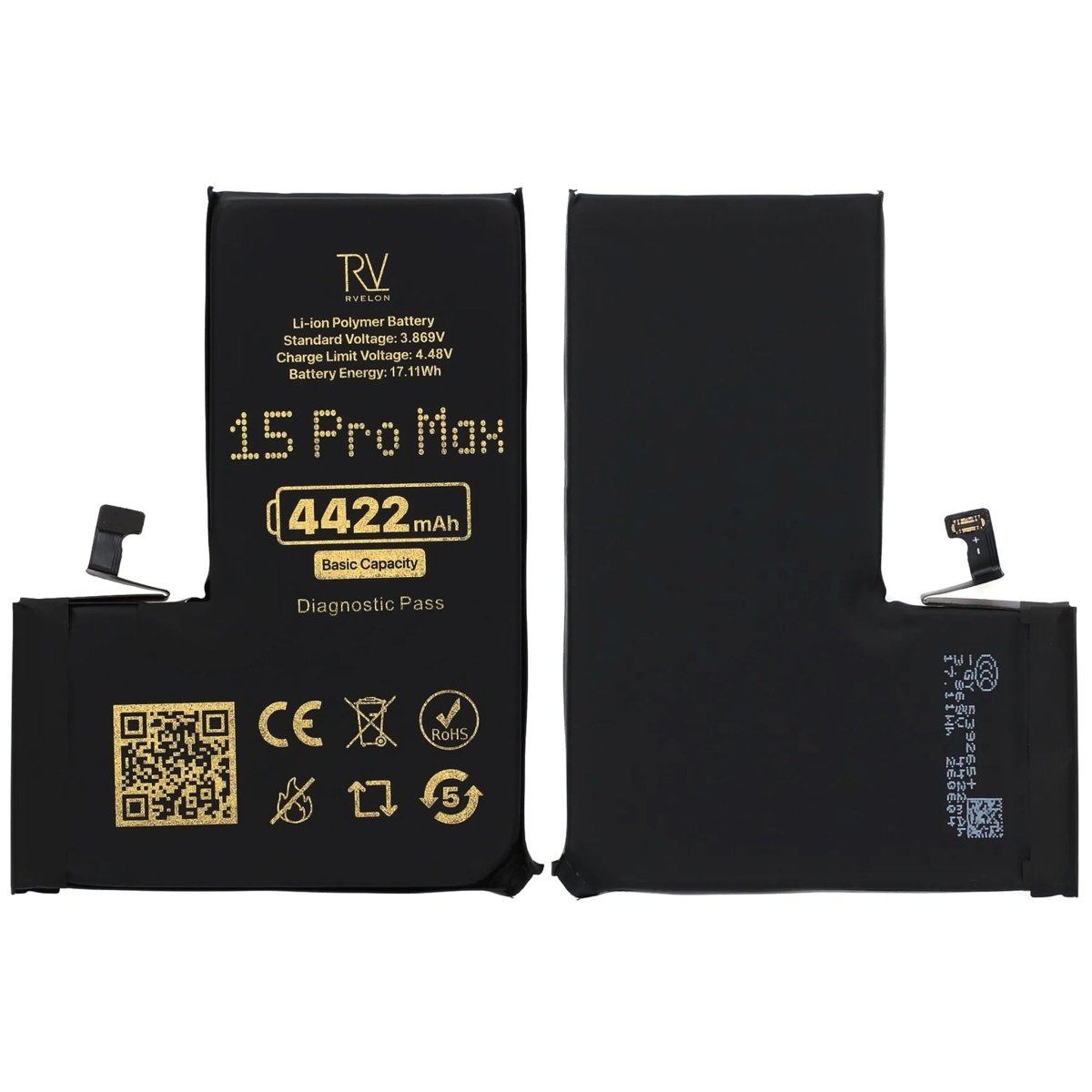 Rvelon Batteri för iPhone 15 Pro Max - 4422 mAh Originalkapacitet