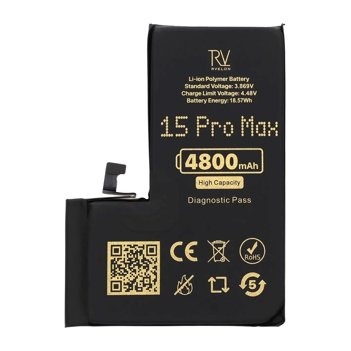 Rvelon Batteri för iPhone 15 Pro Max - 4800 mAh Hög Kapacitet