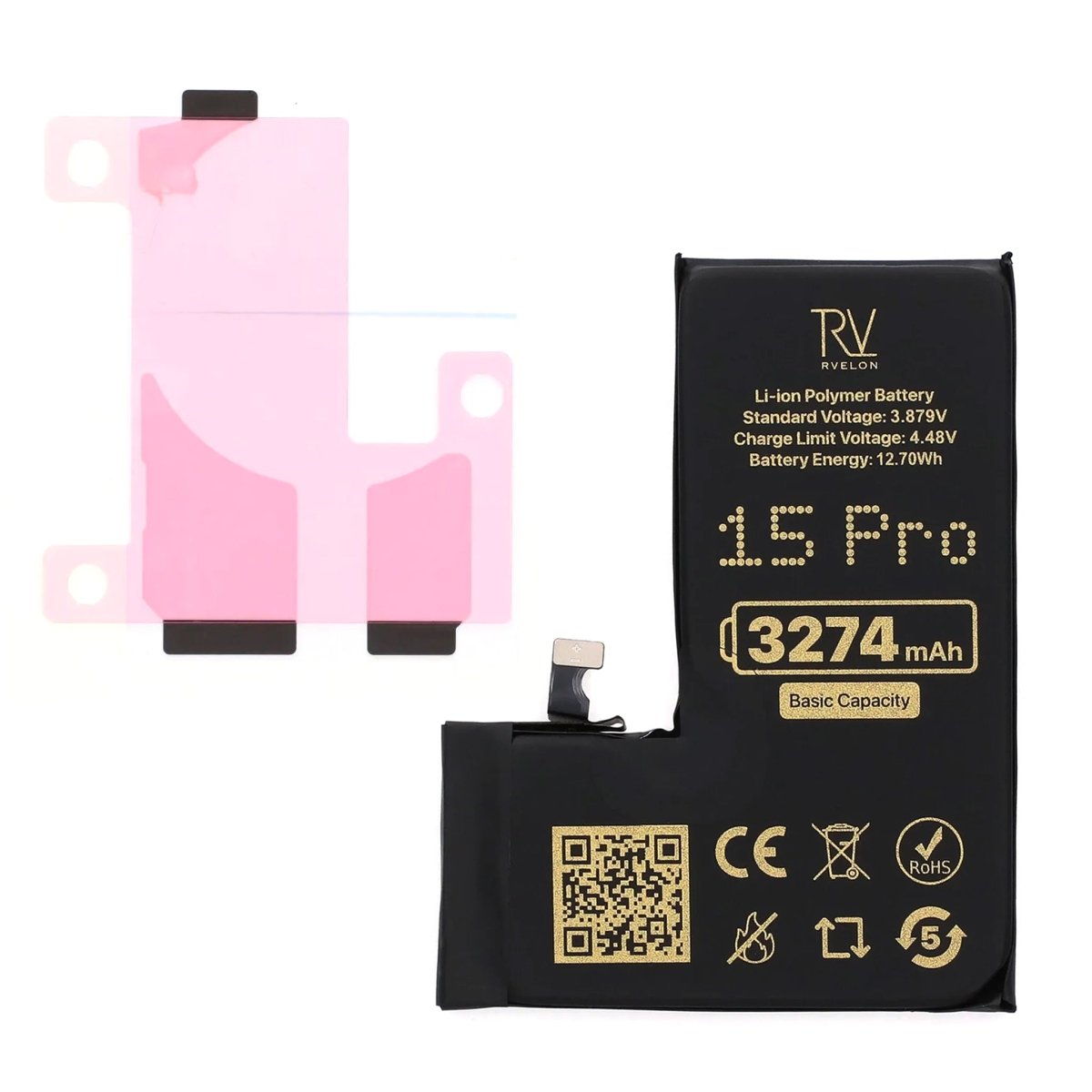 Rvelon Premium Batteri för iPhone 15 Pro - 3274mAh
