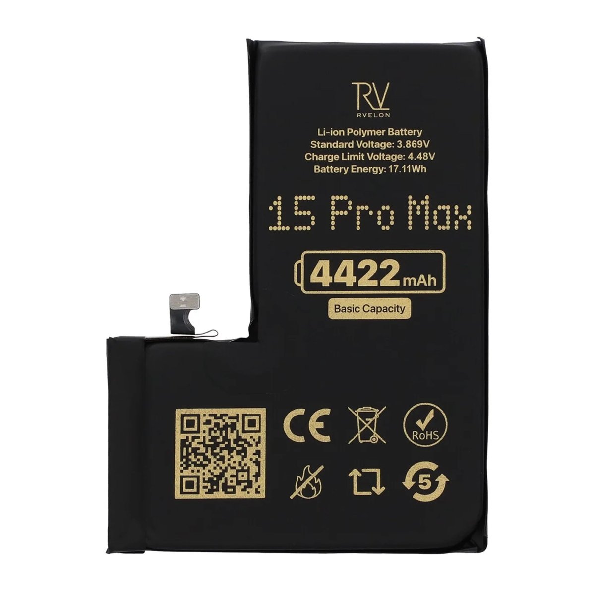 Rvelon Premium Batteri för iPhone 15 Pro Max - 4422mAh