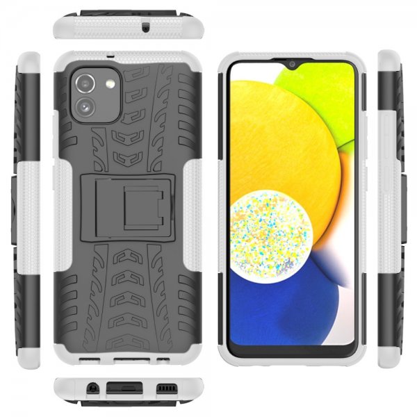 Samsung Galaxy A03 Skal Däckmönster Stativfunktion Vit