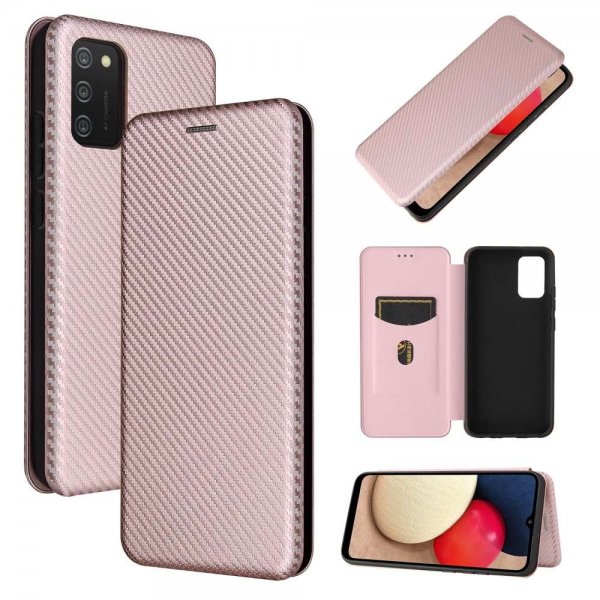 Samsung Galaxy A03s Fodral Kolfibertextur Roseguld