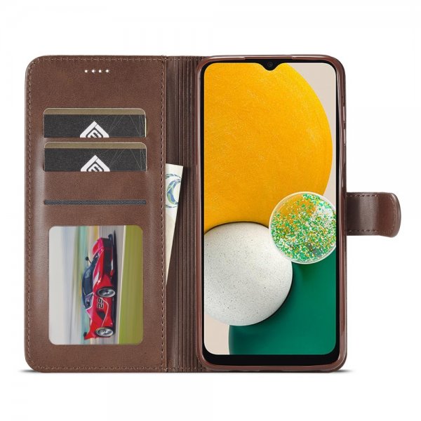 Lc.Imeeke Samsung Galaxy A04s/Galaxy A13 5G Fodral med Kortfack Stativfunktion Mörkbrun