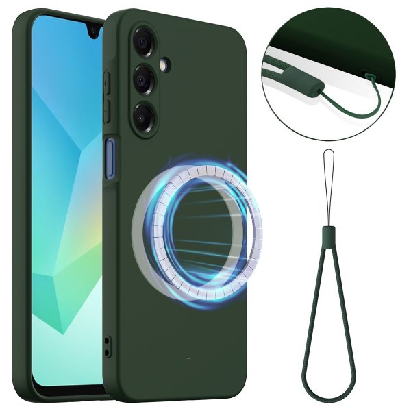 Samsung Galaxy A17 Skal med Strap Silikon MagSafe Mörkgrön