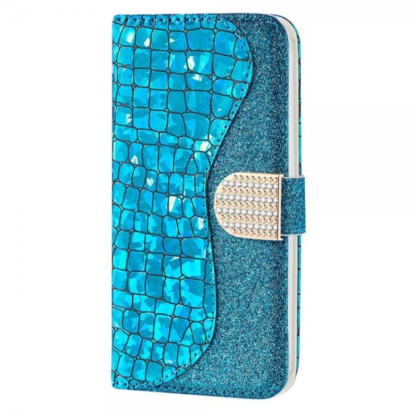 Samsung Galaxy A22 4G Fodral Krokodilmönster Glitter Blå