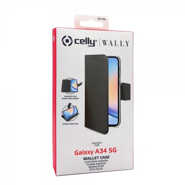 Celly Samsung Galaxy A34 5G Fodral Wally Wallet Case Svart