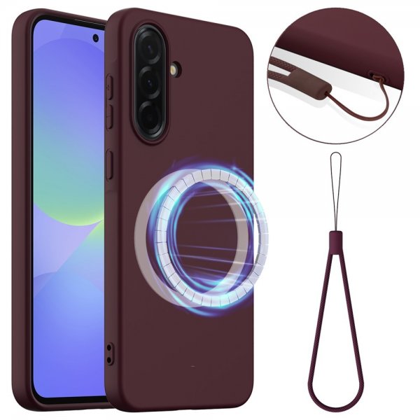 Samsung Galaxy A36/Galaxy A56 Skal med Strap Silikon MagSafe Vinröd