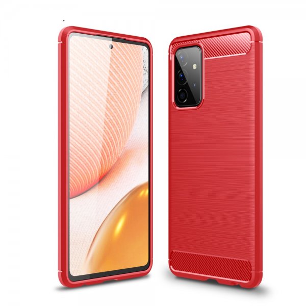 Samsung Galaxy A72 Skal Borstad Kolfibertextur Röd