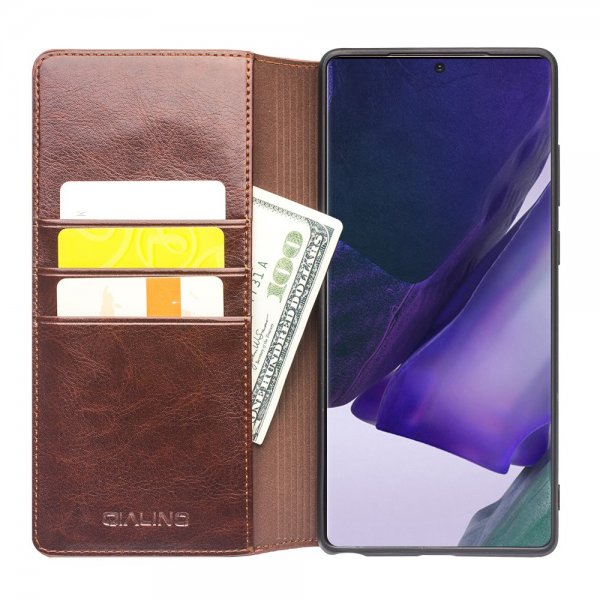 Qialino Samsung Galaxy Note 20 Ultra Fodral Äkta Läder Brun
