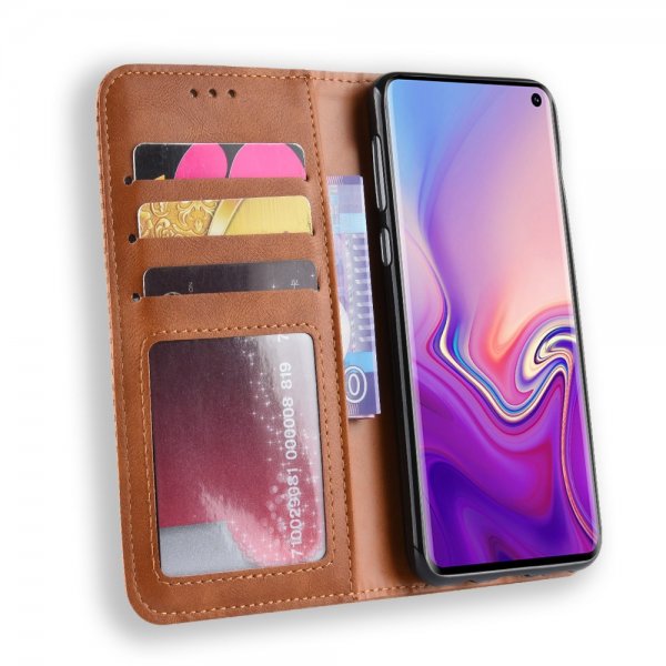 Samsung Galaxy S10E Plånboksfodral Vintage Rutmönster Brun