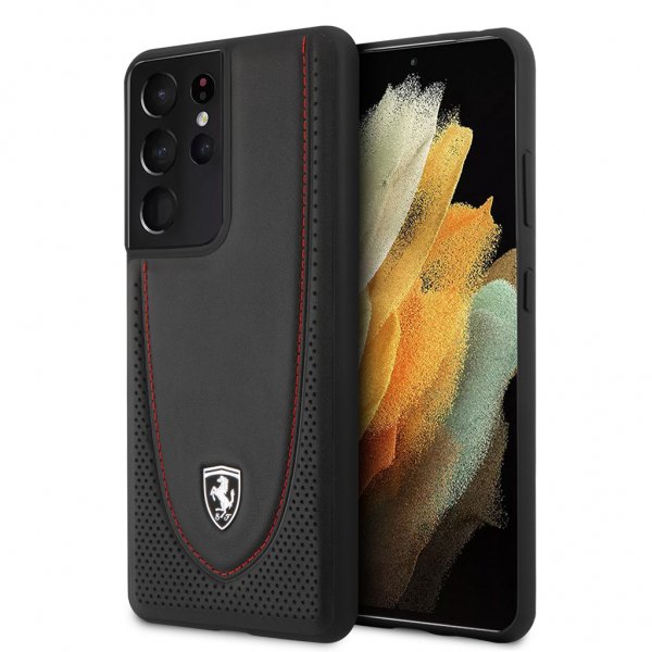 Ferrari Samsung Galaxy S21 Ultra Fodral Logo Perforerad Svart