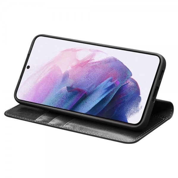 Qialino Samsung Galaxy S22 Fodral Äkta läder Kortfack Svart