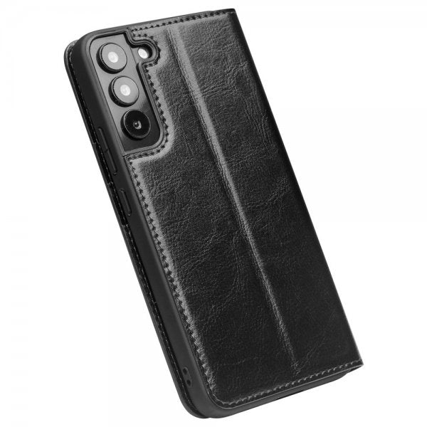 Qialino Samsung Galaxy S22 Fodral Äkta läder Kortfack Svart