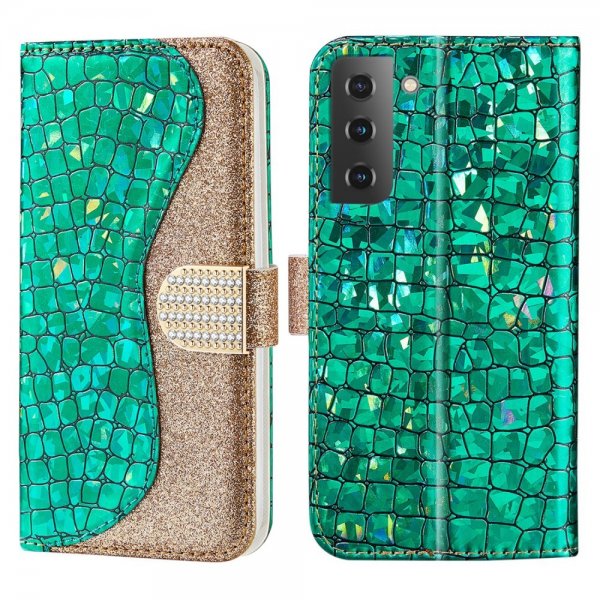 Samsung Galaxy S22 Plus Fodral Krokodilmönster Glitter Grön