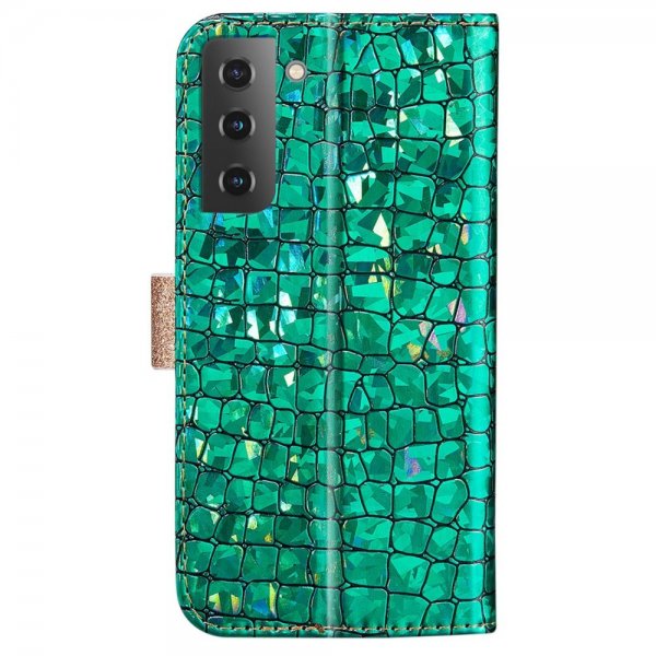 Samsung Galaxy S22 Plus Fodral Krokodilmönster Glitter Grön