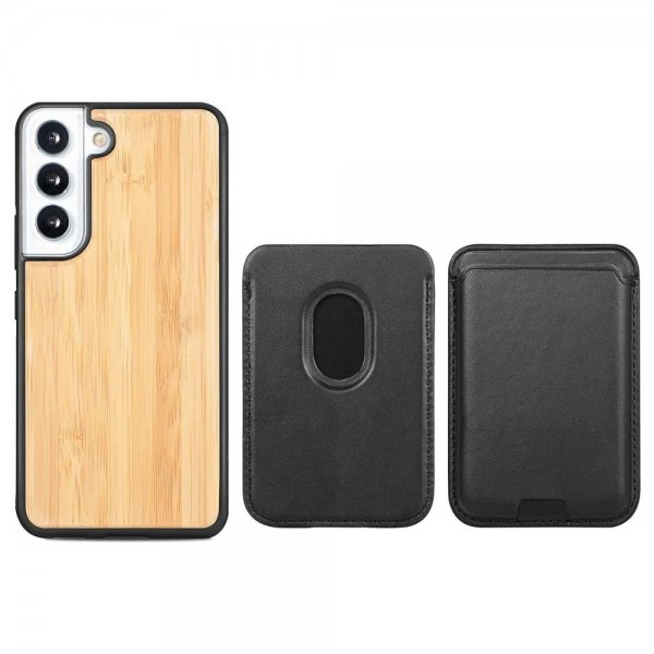 Samsung Galaxy S22 Plus Skal Trä Löstagbar Korthållare Bamboo