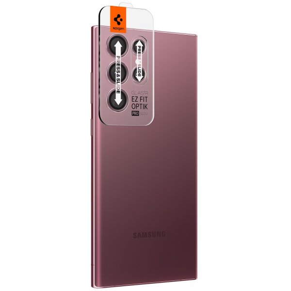 Spigen Samsung Galaxy S22 Ultra Kameraskydd GLAS.tR EZ Fit Optik Pro 2-pack Burgundy