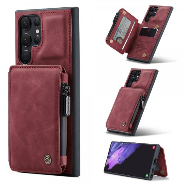 CaseMe Samsung Galaxy S22 Ultra Skal C20 Kortfack Dragkedja Röd
