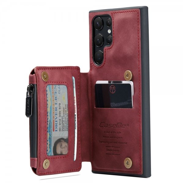 CaseMe Samsung Galaxy S22 Ultra Skal C20 Kortfack Dragkedja Röd