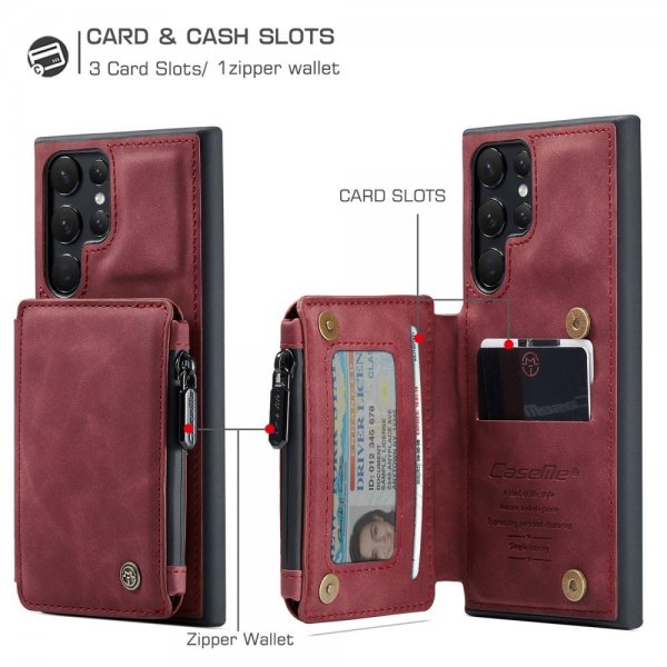 CaseMe Samsung Galaxy S22 Ultra Skal C20 Kortfack Dragkedja Röd