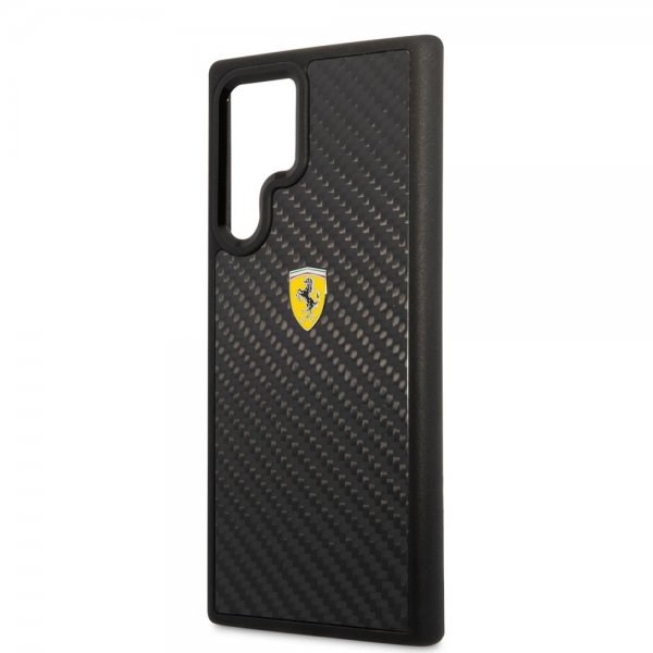 Ferrari Samsung Galaxy S22 Ultra Skal Real Carbon Metal Logo Svart