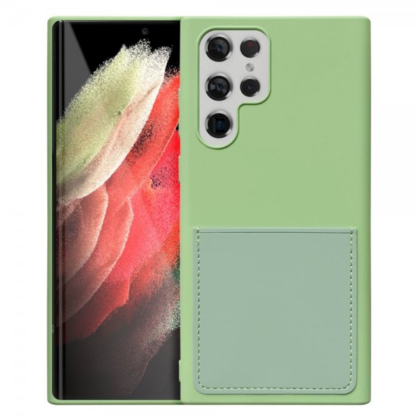 Samsung Galaxy S22 Ultra Skal Silikon Kortfack Ljusgrön