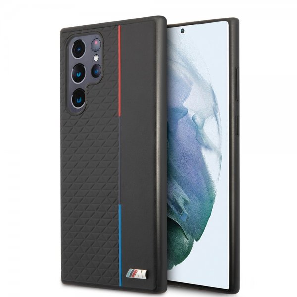 BMW Samsung Galaxy S22 Ultra Skal Triangle Pattern & Tricolor Stripe Svart