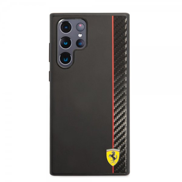 Ferrari Samsung Galaxy S22 Ultra Skal Vertical Stripe Metal Logo Svart
