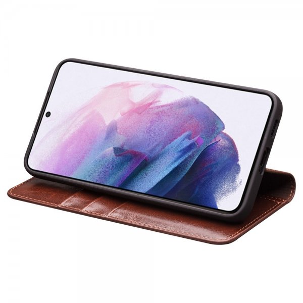 Qialino Samsung Galaxy S23 Fodral Äkta läder Kortfack Brun
