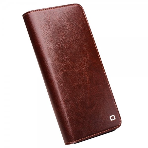 Qialino Samsung Galaxy S23 Fodral Äkta läder Kortfack Brun