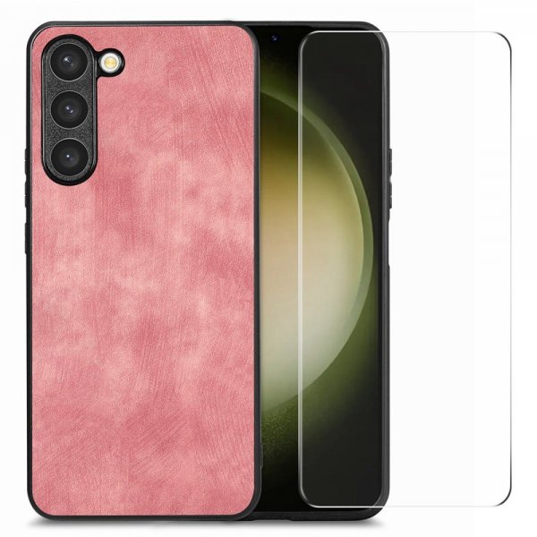 Enkay Samsung Galaxy S23 Plus Skal med Skärmskydd Lädertextur Rosa