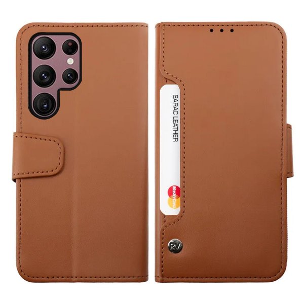 Rvelon Samsung Galaxy S23 Ultra Fodral Utfällbart Kortfack Brun