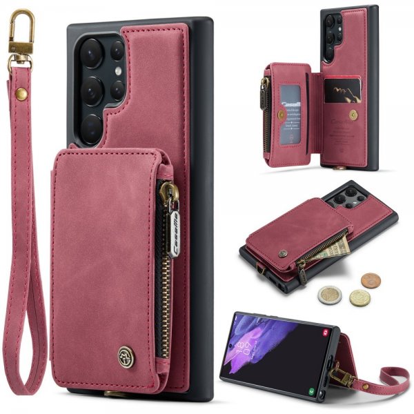 CaseMe Samsung Galaxy S23 Ultra Skal C20 Kortfack Dragkedja Röd
