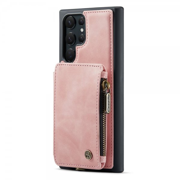 CaseMe Samsung Galaxy S23 Ultra Skal C20 Kortfack Dragkedja Rosa