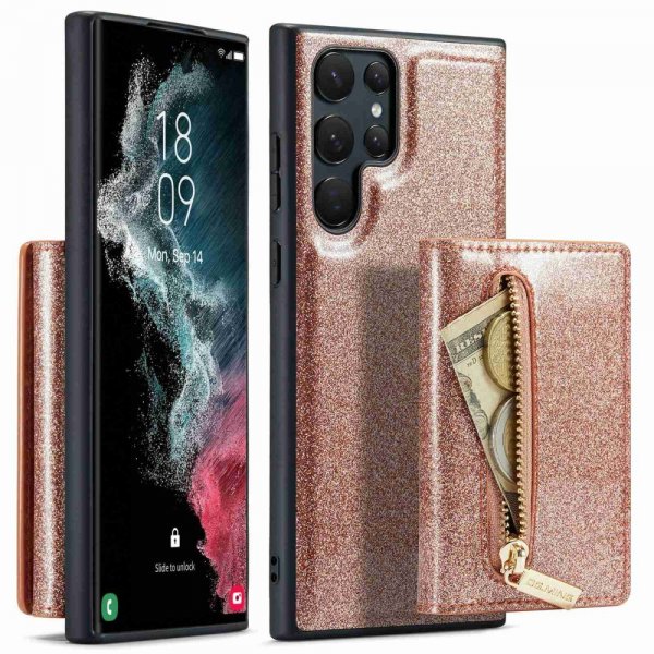 Dg.Ming Samsung Galaxy S23 Ultra Skal M3 Series Löstagbar Korthållare Glitter Roseguld