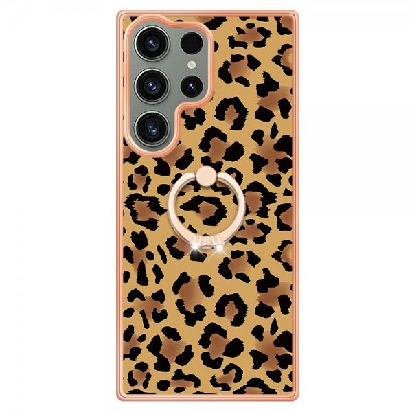 Samsung Galaxy S23 Ultra Skal med Finger Ring Motiv Leopardmönster
