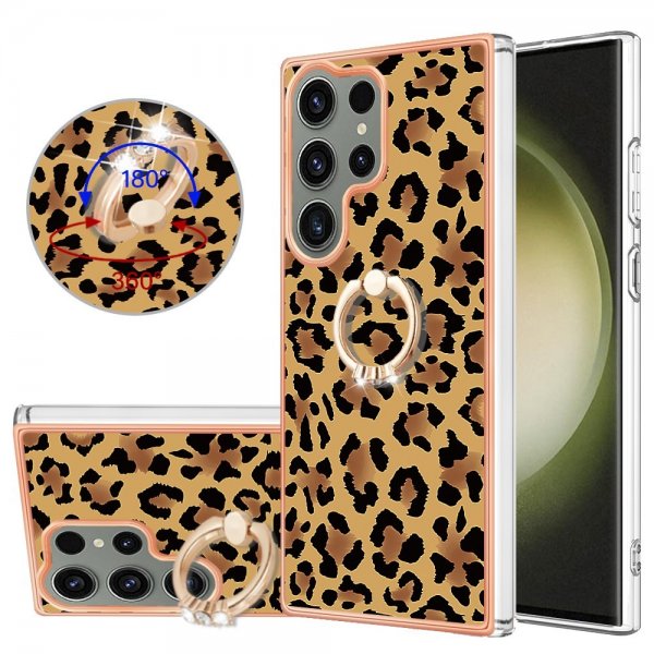 Samsung Galaxy S23 Ultra Skal med Finger Ring Motiv Leopardmönster