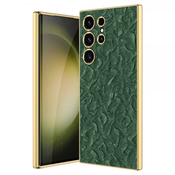 GKK Samsung Galaxy S23 Ultra Skal Tyg Pläterad Kant Grön
