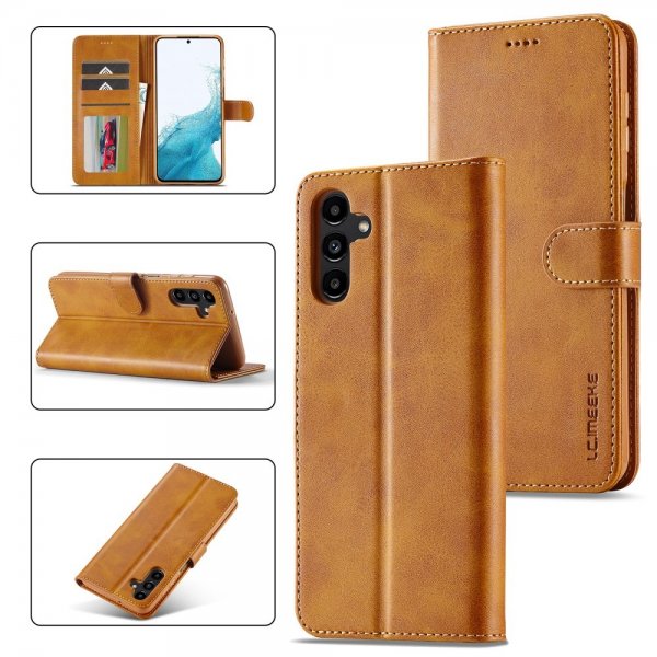 Lc.Imeeke Samsung Galaxy S24 FE Fodral med Kortfack Stativfunktion Ljusbrun